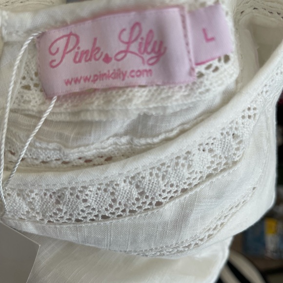 Pink Lily Embroidered Floral White Dress💐 - Picture 4 of 4